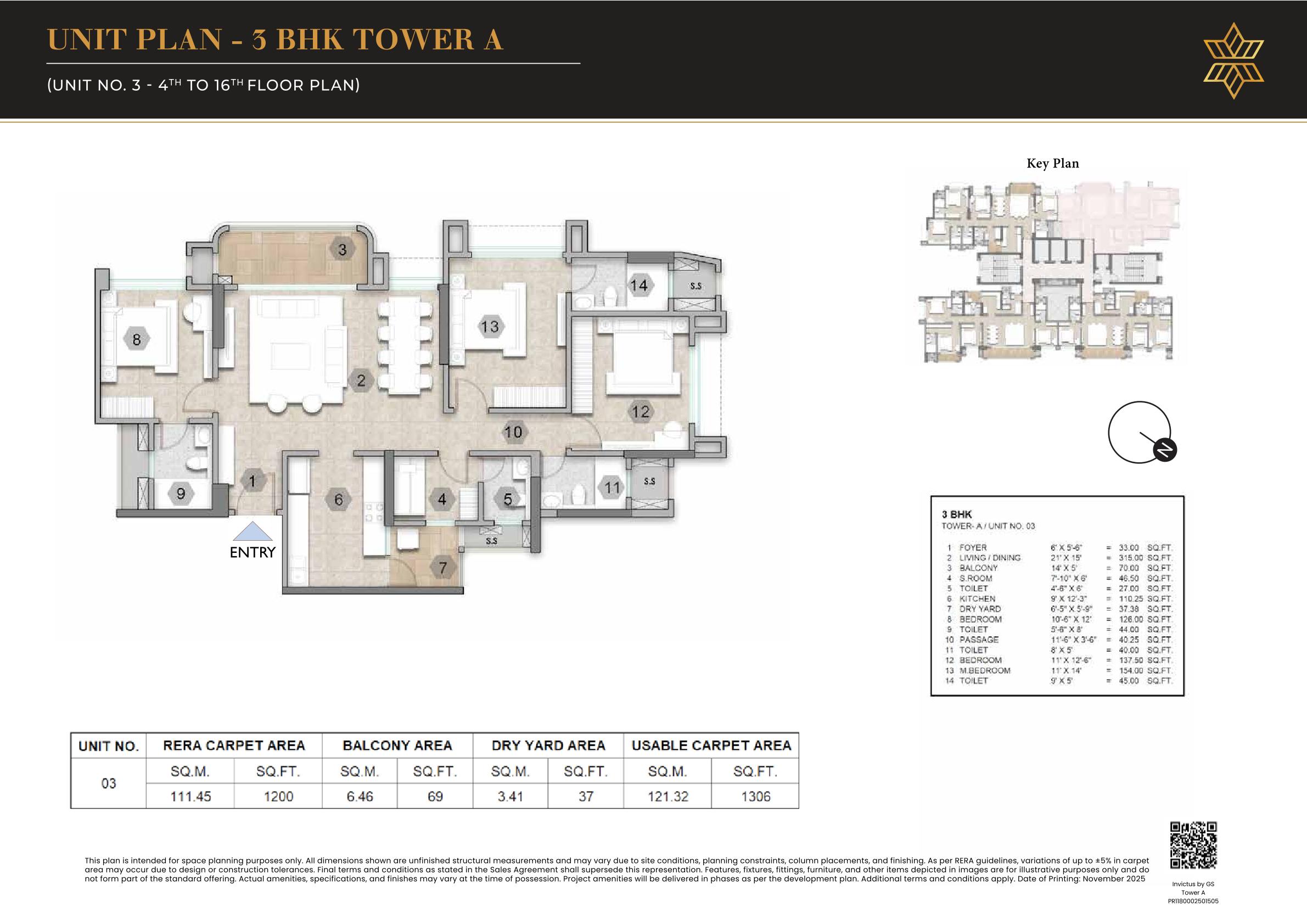 3 BHK Floor Plan